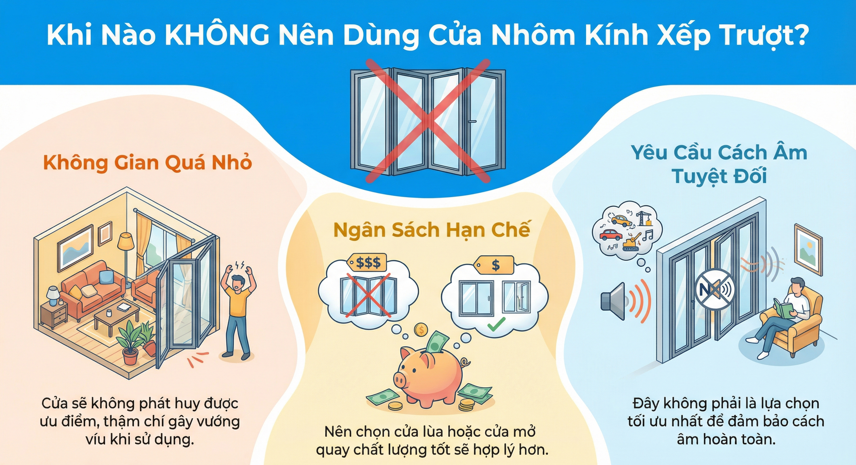 Khi nào không nên dùng cửa nhôm kính xếp trượt